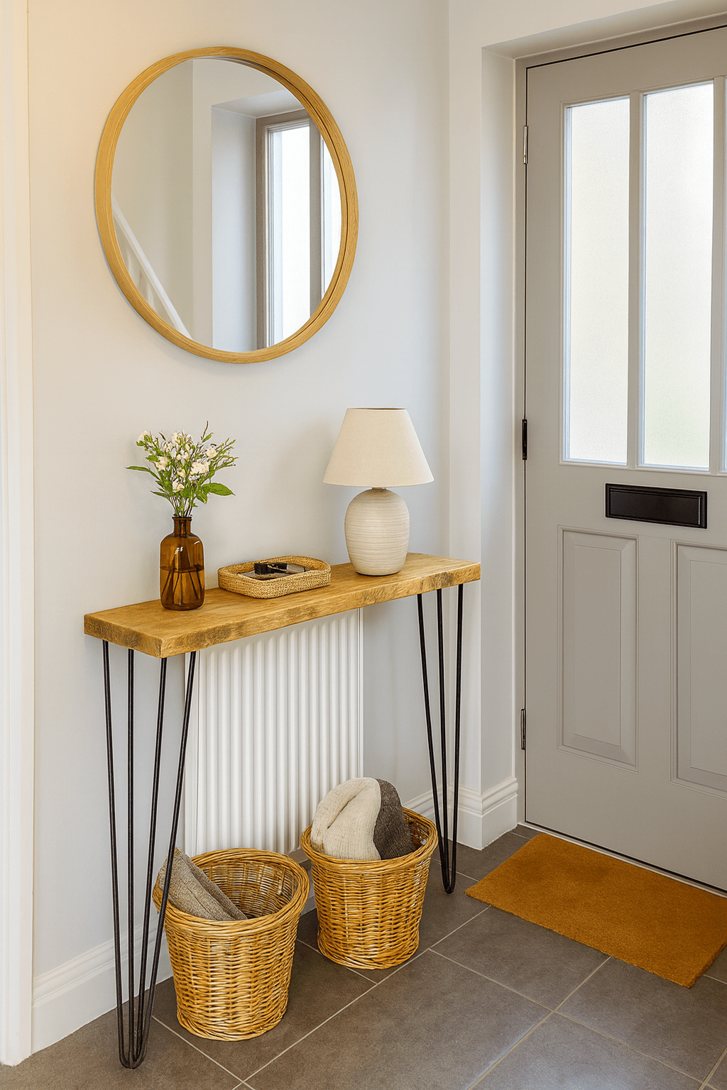 live edge Console Table with Hairpin Legs, radiator shelf, Wooden Rustic Hallway table, Radiator Shelf / Cover, Handmade Wooden Hall Table.