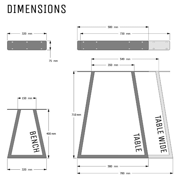 TRAPEZIUM INDUSTRIAL LEGS - various sizes and colours