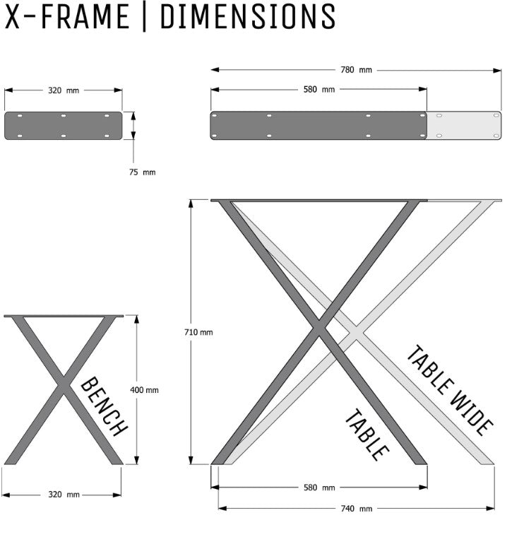 X - FRAME INDUSTRIAL LEGS - various sizes and colours