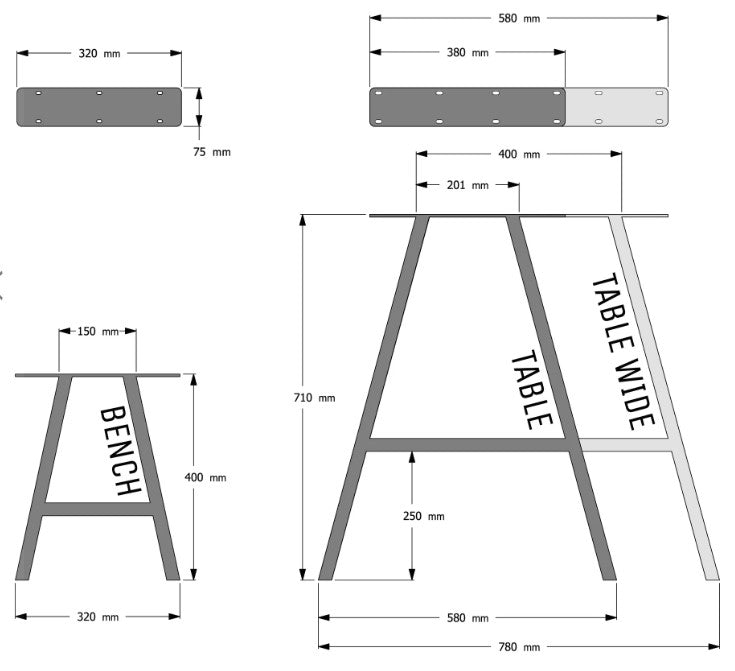 A - FRAME INDUSTRIAL LEGS - various sizes and colours