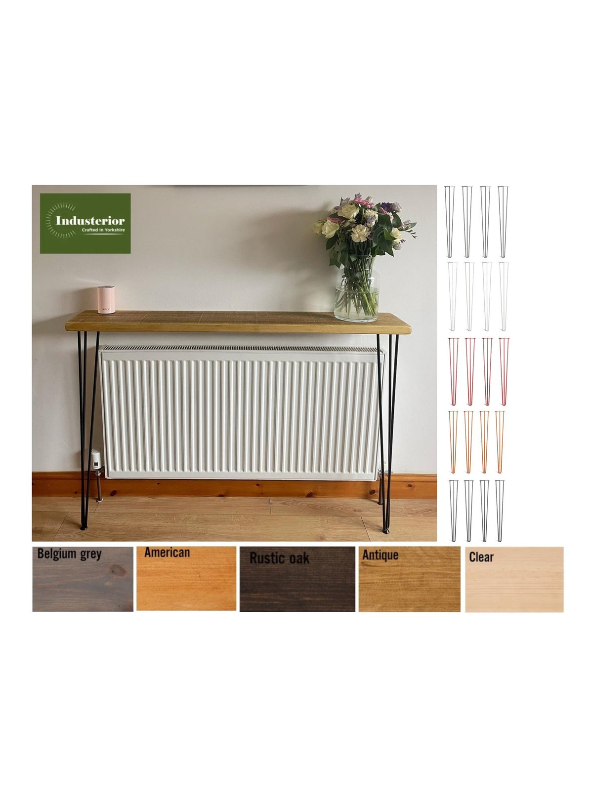 Rustic Console Table with Hairpin Legs, radiator shelf, Wooden Rustic ...