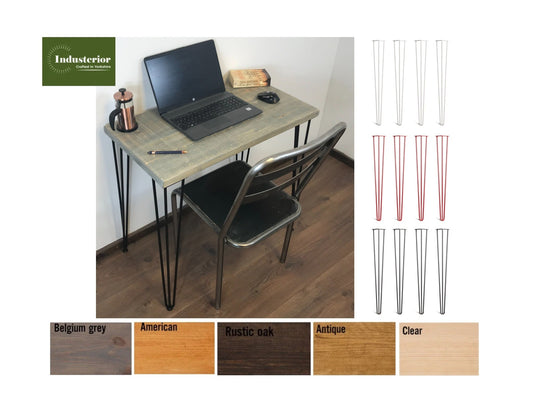 Small Rustic office Desk with hair pin legs- 5 choices of wood finish - Industrial style - solid wood office desk - sustainable timber.
