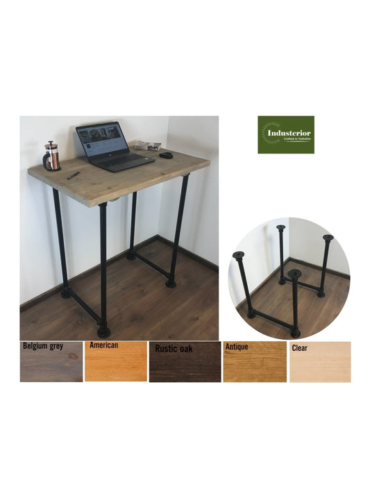 Standing Home Desk with black pipe legs in 5 wood colours. Industrial style standing Desk, home office. Rustic standing desk