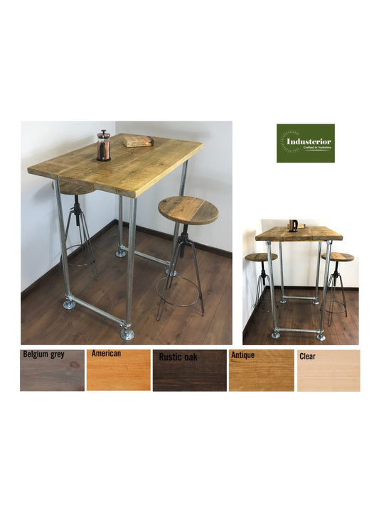 Industrial Rustic Breakfast Bar Free standing - Silver pipe style legs - adjustable feet - sustainable wood - hand made in Yorkshire.