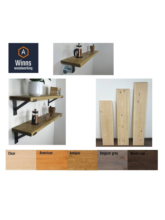 Chunky Rustic Solid wood shelves stained to a colour of you choice, 32mm timber - 225 deep in various lengths. Kitchen shelving, Livingroom