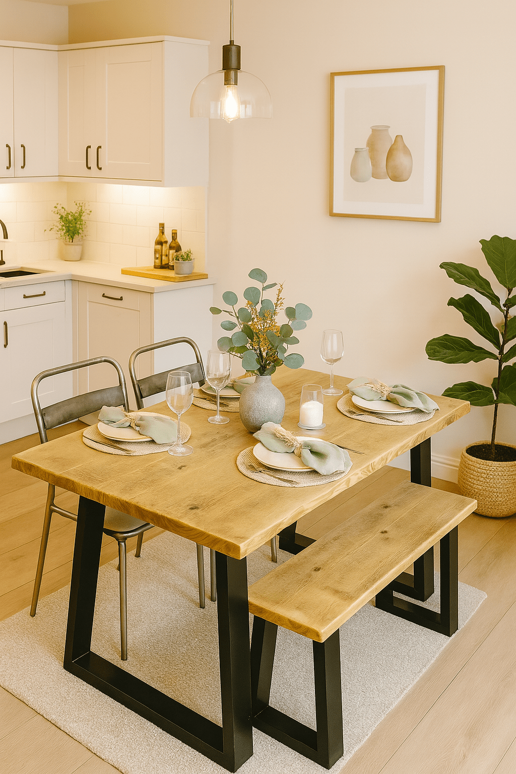 Live Edge Dining Table with Industrial box section legs in various styles