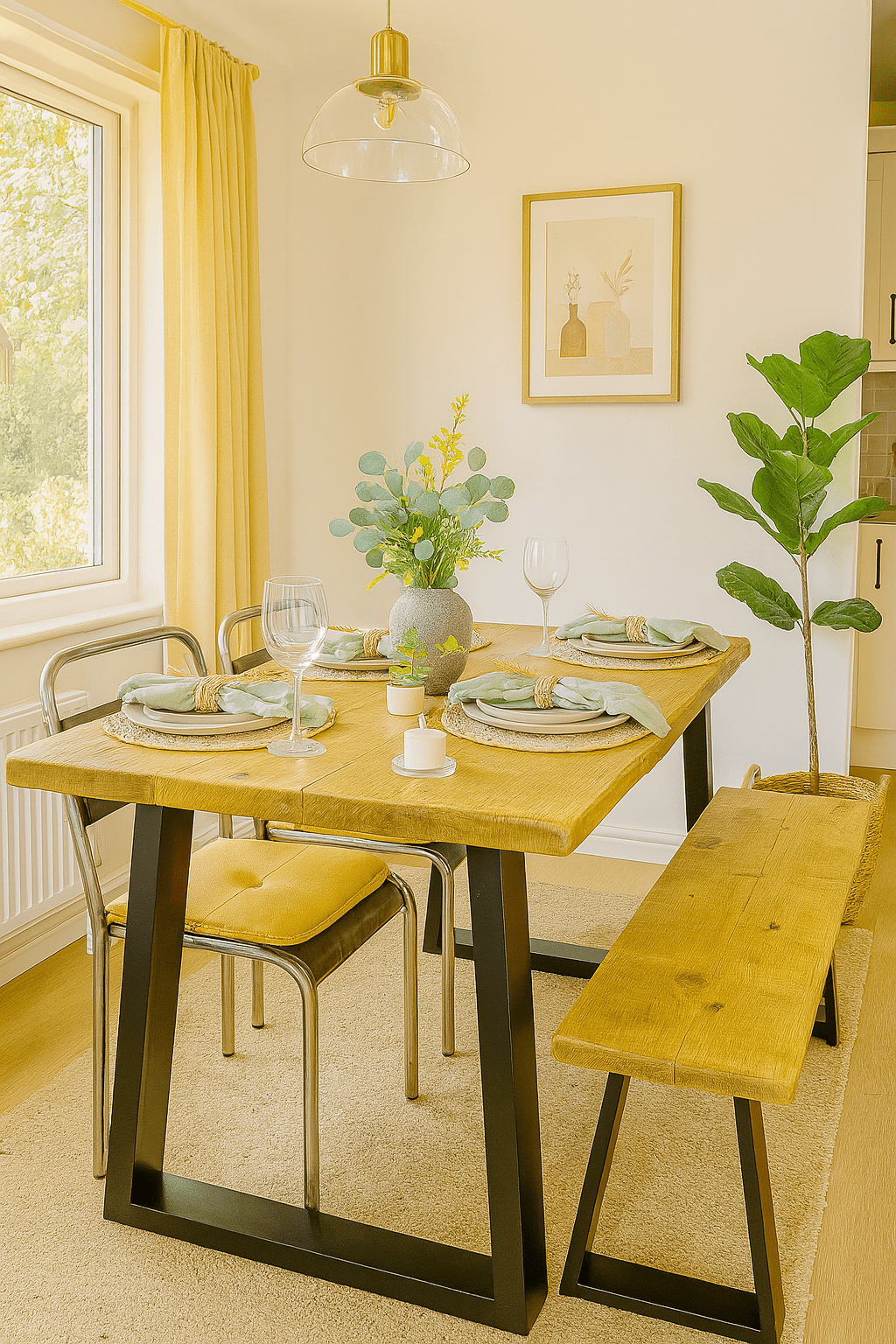 Live Edge Dining Table with Industrial box section legs in various styles