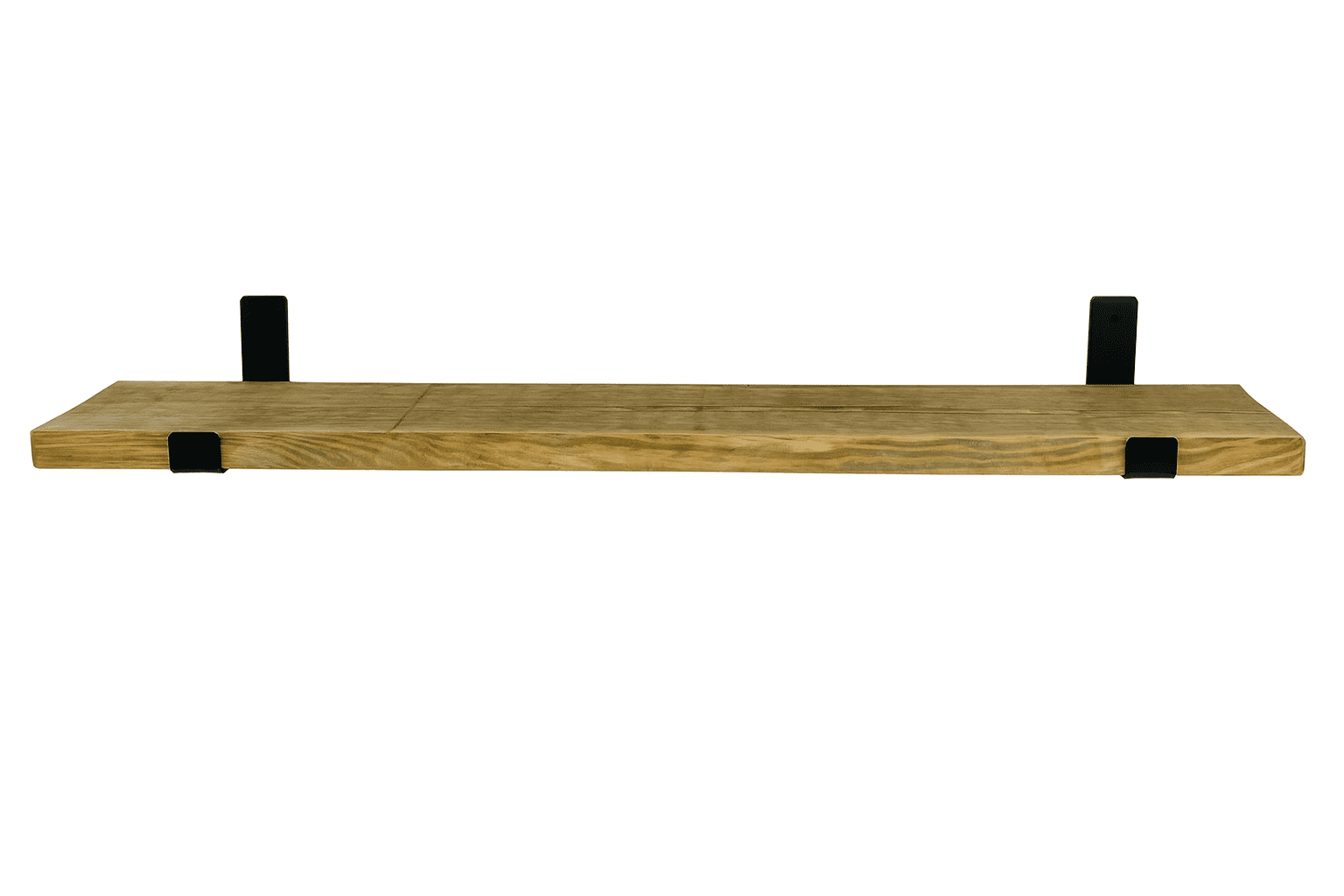 Rustic Style Solid Wood Shelf with lipped up Black Steel Brackets, Handcrafted, 22cm Depth x 3.2cm, 5 wood finishes. free Uk delivery.