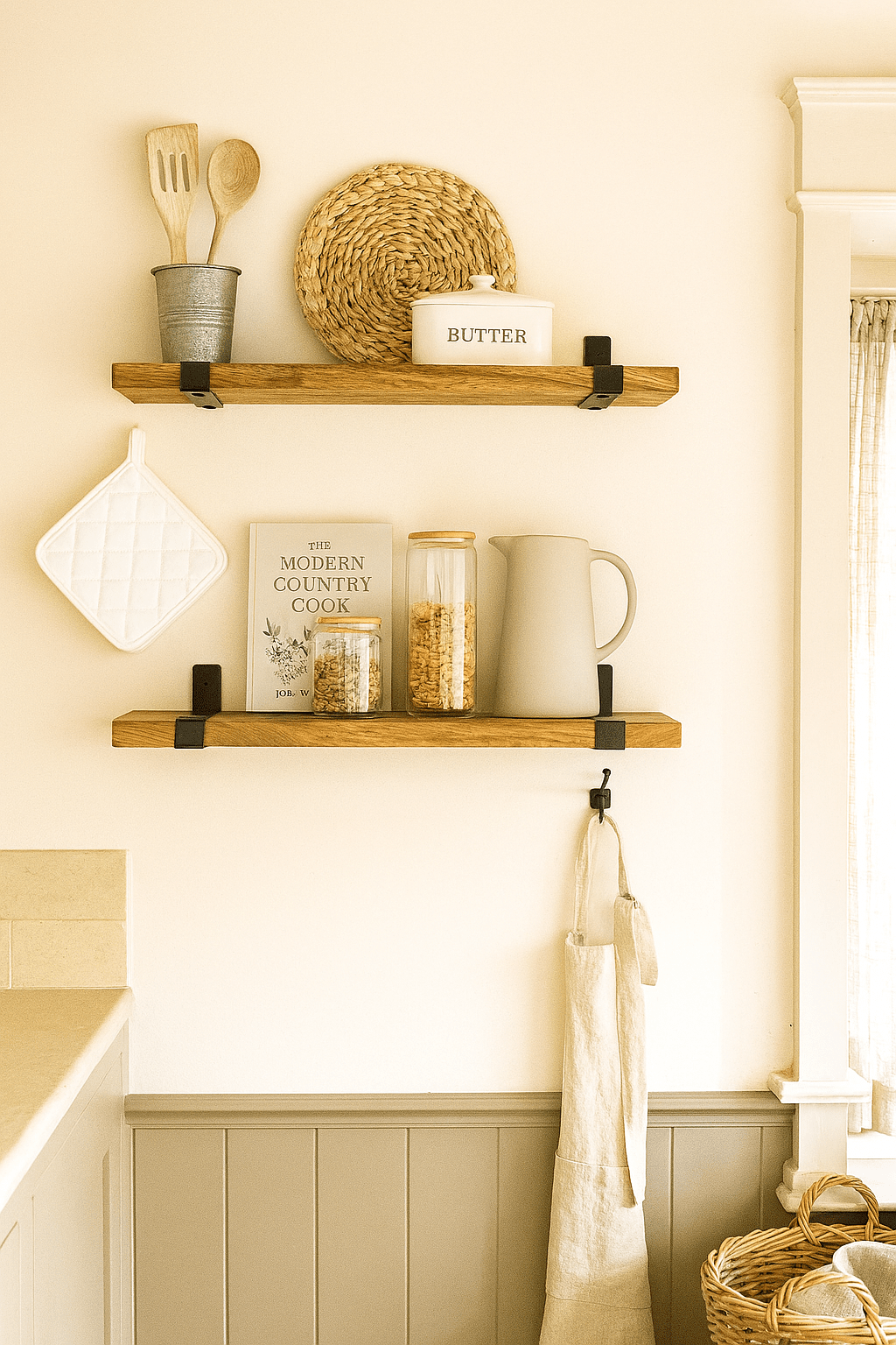 Rustic Style Solid Wood Shelf with lipped up Black Steel Brackets, Handcrafted, 22cm Depth x 3.2cm, 5 wood finishes. free Uk delivery.