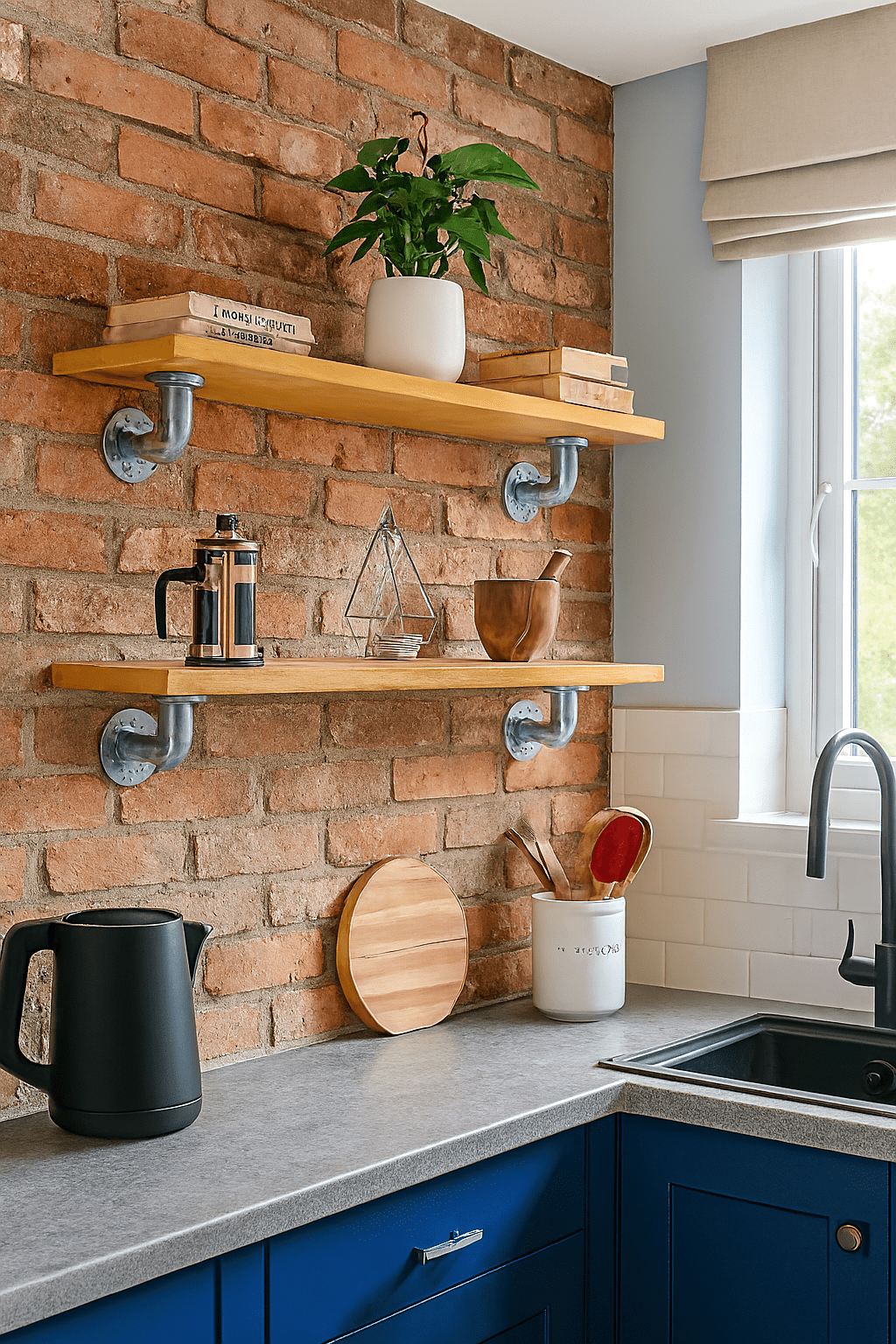 Rustic Shelves, handcrafted in solid wood, Industrial silver scaffold style Brackets, 5 wood colours, wall shelf