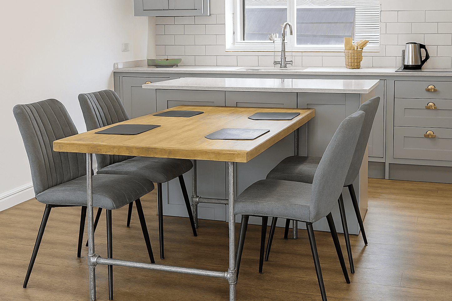 Planed Redwood Pine Table with Galvanized Pipe Legs