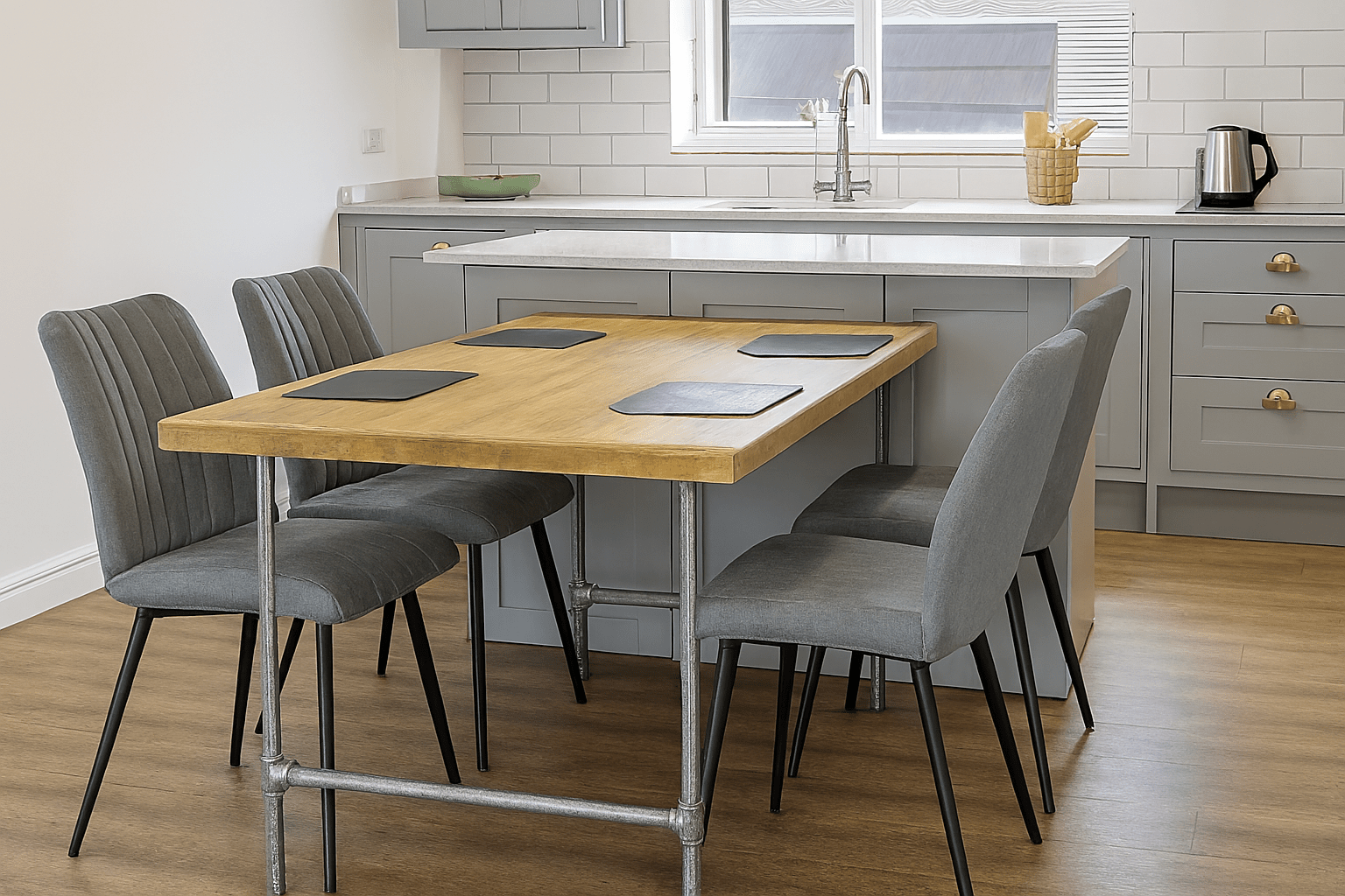 Planed Redwood Pine Table with Galvanized Pipe Legs
