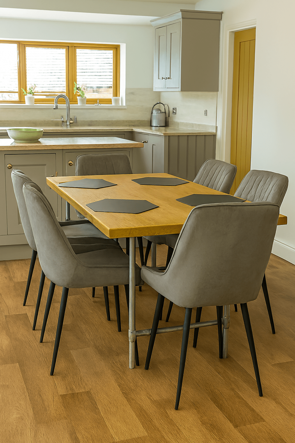 Planed Redwood Pine Table with Galvanized Pipe Legs