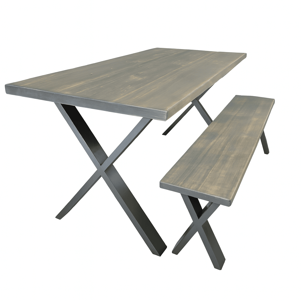 Rustic X-Leg Solid Wood Dining Table Set with Matching Bench Options