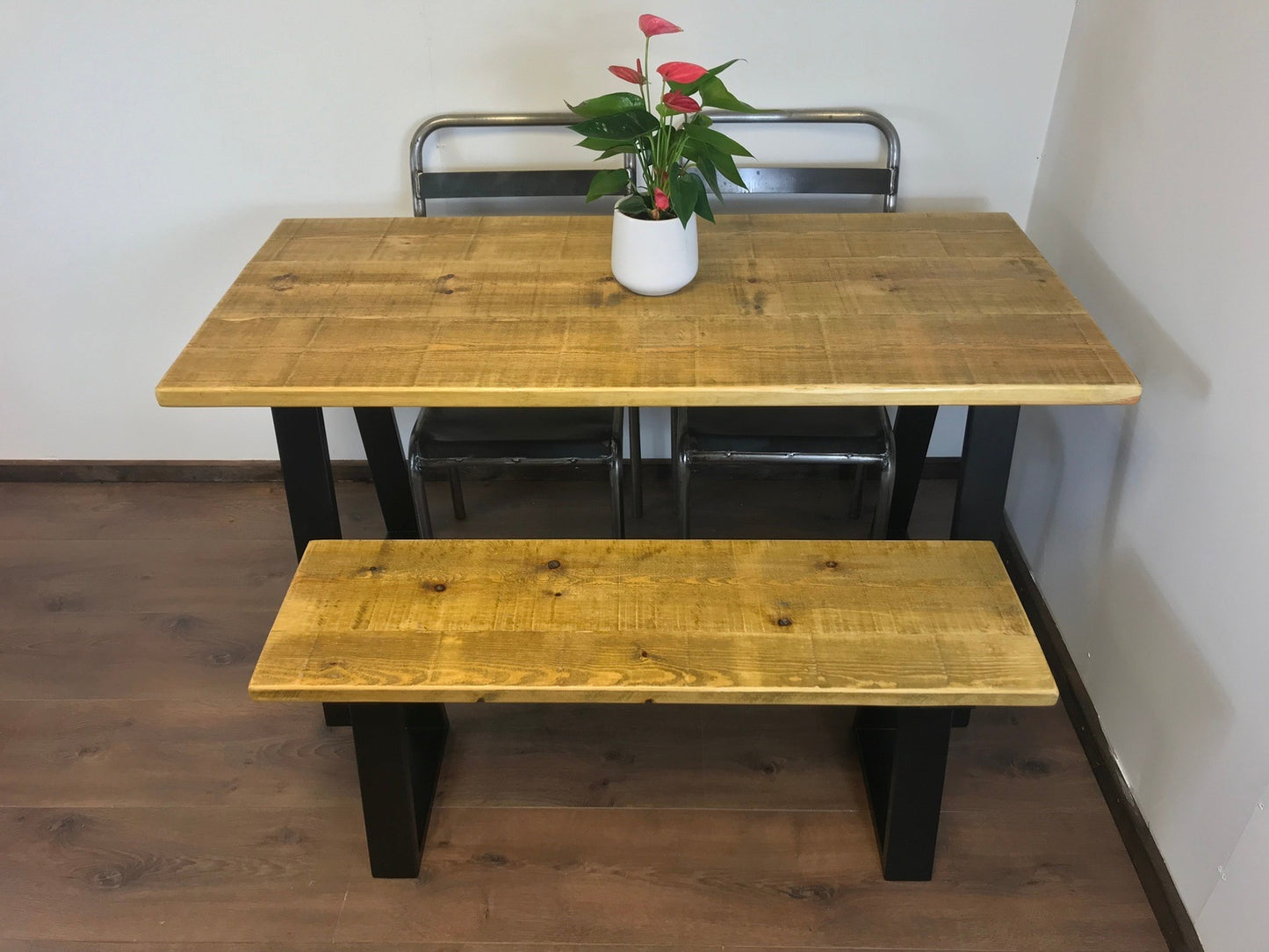 Dining Table with Trapezium sty;e Frame Legs in 2 finishes, Handmade with solid sustainable wood, dining table set.