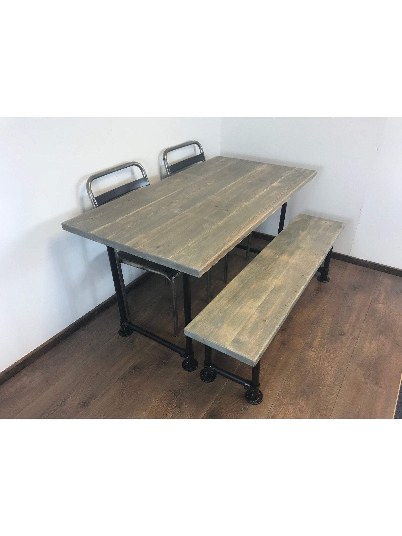 Dining table and bench set, choice of 5 wood finishes, Black industrial style legs, Rustic sustainable wood, rustic dining table THE FIRTREE