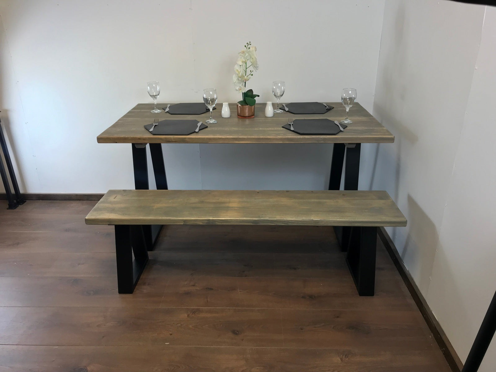 Dining Table with Trapezium sty;e Frame Legs in 2 finishes, Handmade with solid sustainable wood, dining table set.