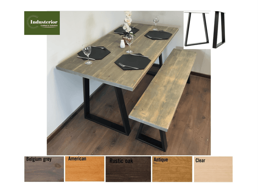 Dining Table with Trapezium sty;e Frame Legs in 2 finishes, Handmade with solid sustainable wood, dining table set.